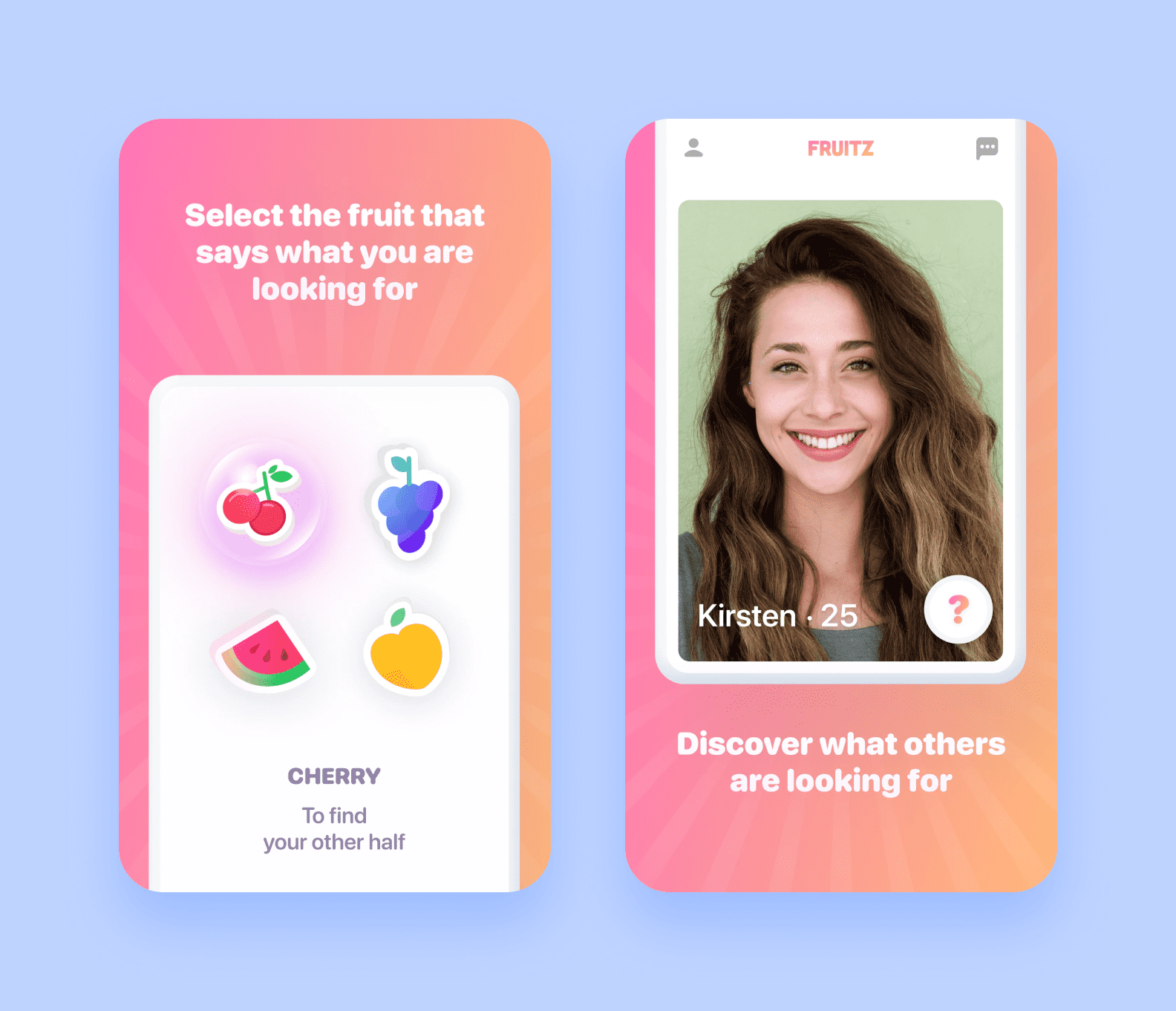 приложение предлагает выбрать фрукт в зависимости от того, какие отношения вы ищете.