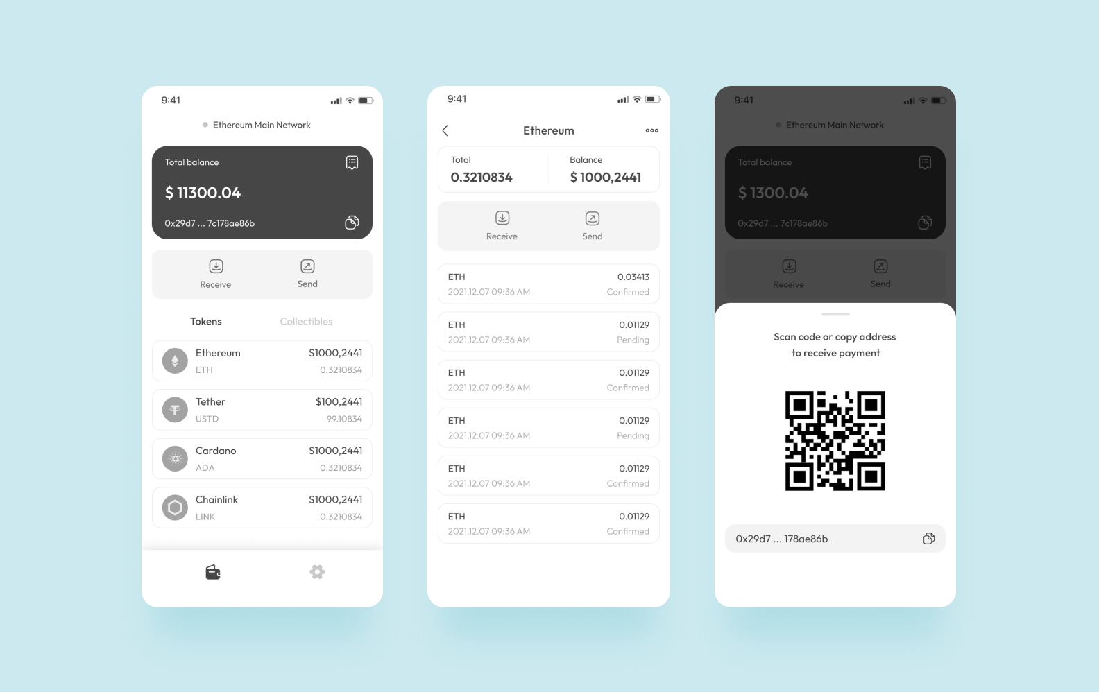 Black and white app wireframes