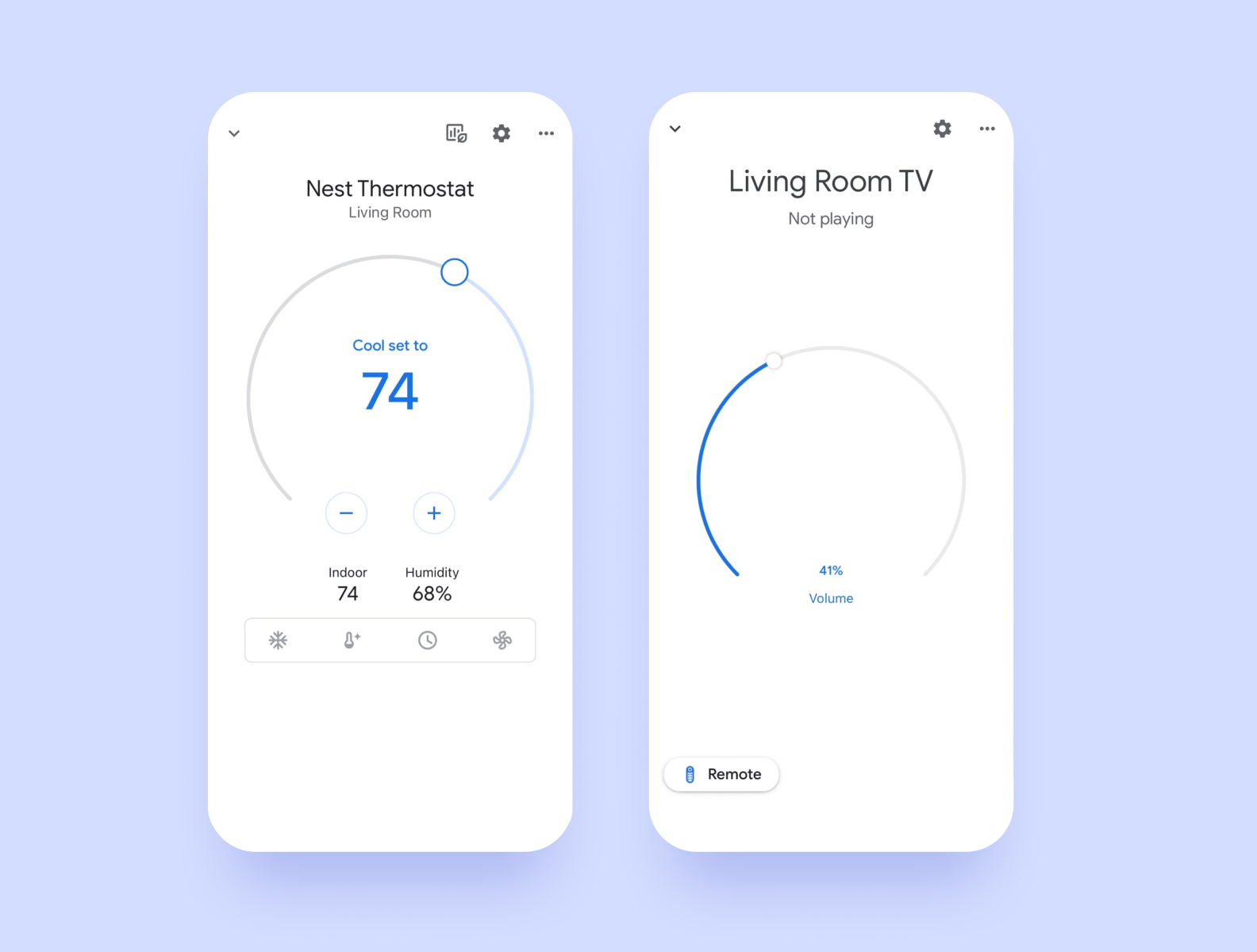 The main screens of the Google Home app