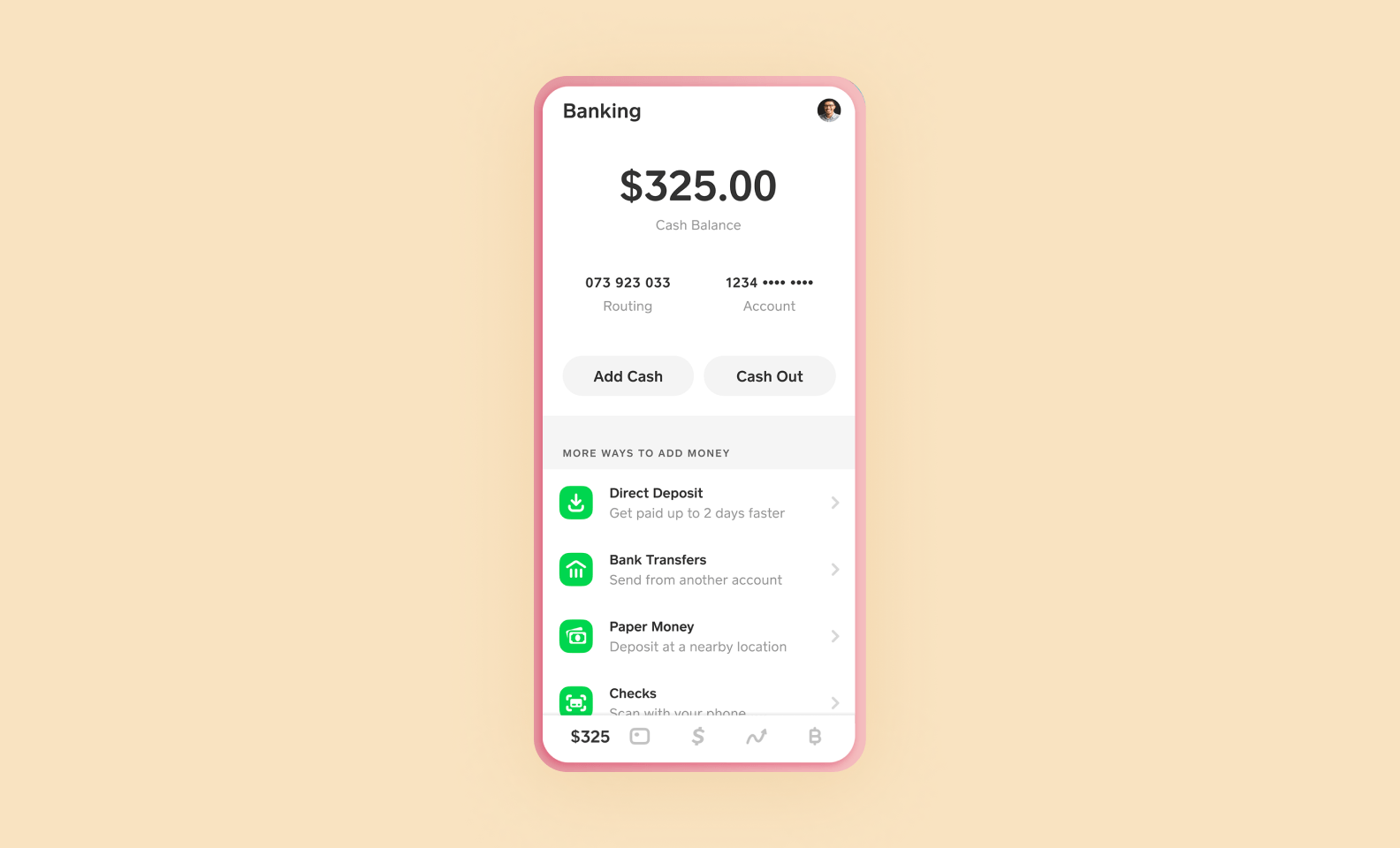Экран приложения Cash