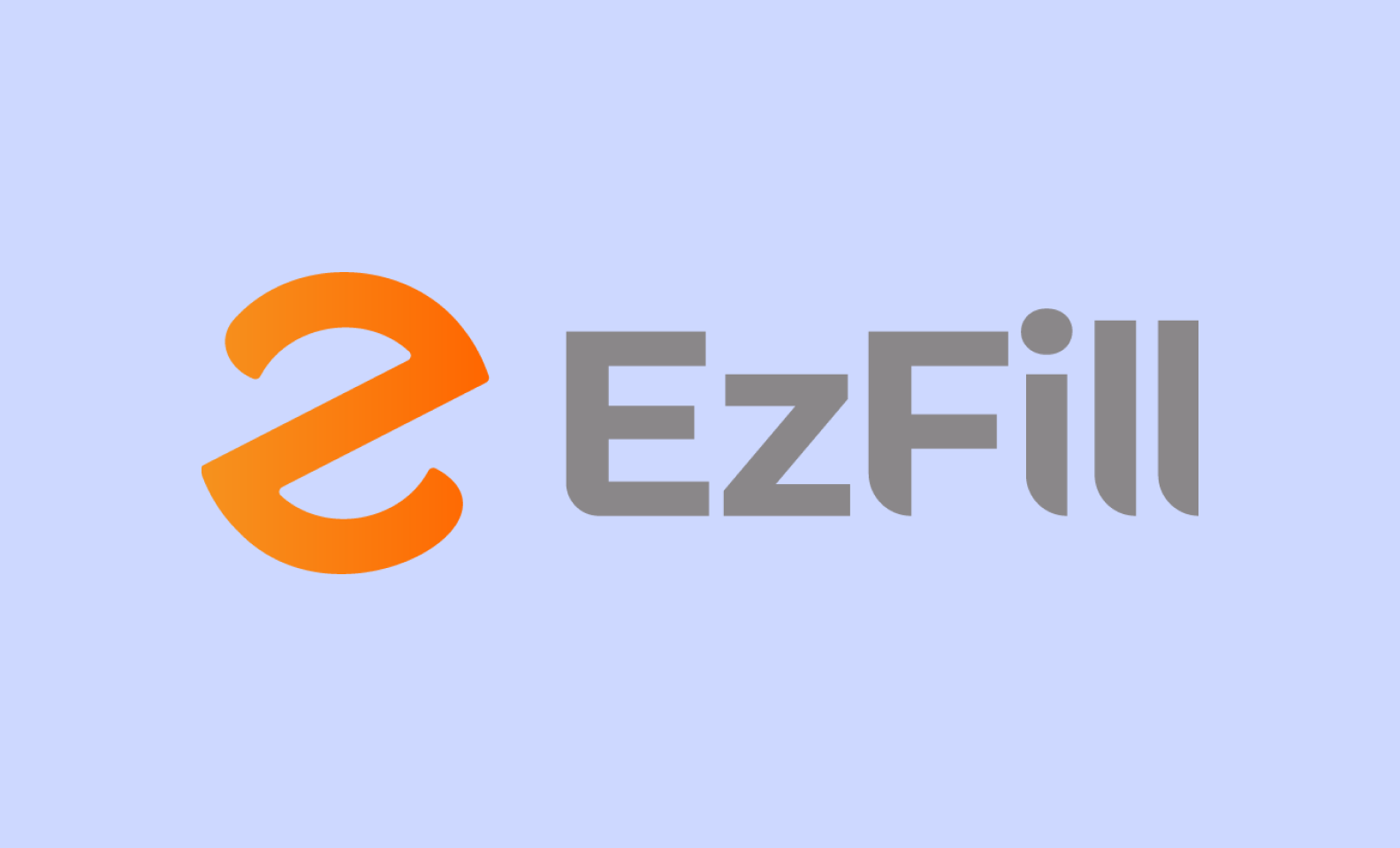 Логотип EZFill, оранжевые буквы «E» и «Z», соединенные вместе, и название бренда жирными серыми буквами.
