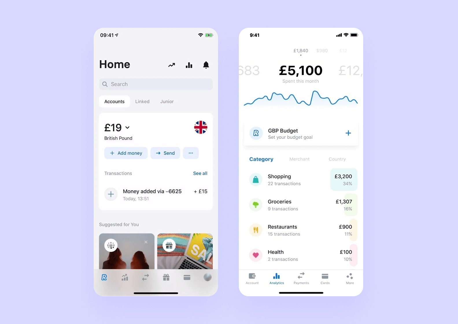 Two screenshots of the Revolut app for iOS