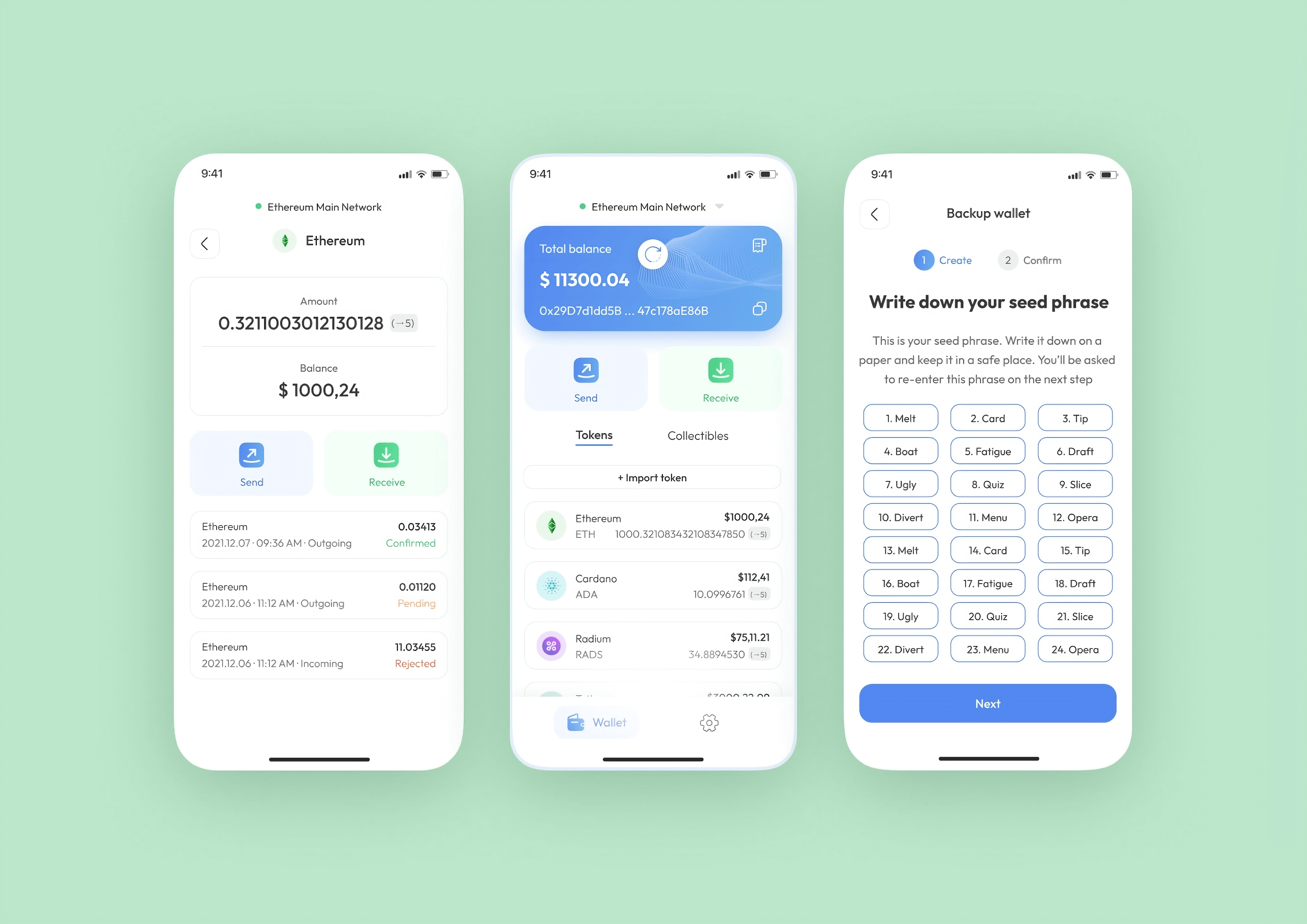 A mobile multicurrency crypto wallet by Purrweb