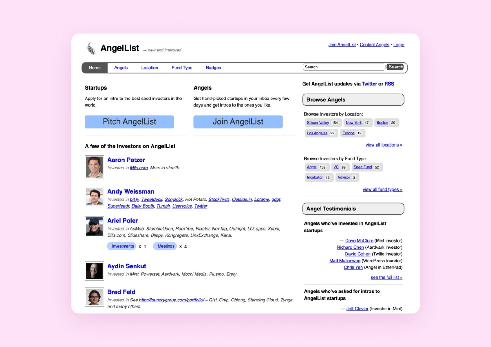 The early version of AngelList