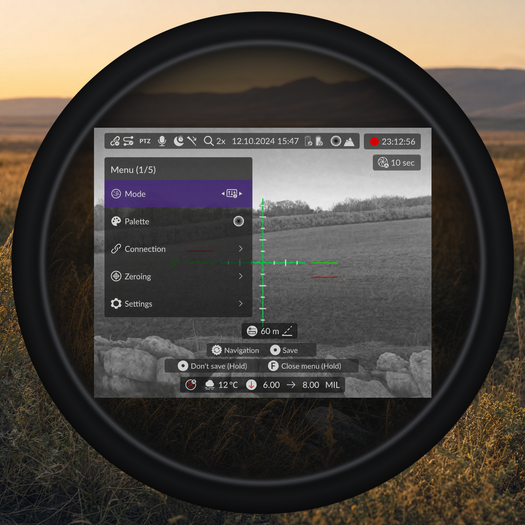 Display mode selection inside the thermal imager eyepiece mockup