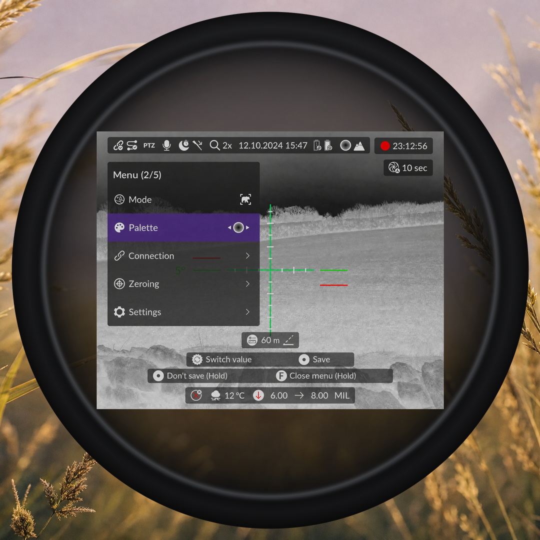 Palette selection inside the same thermal imager eyepiece mockup