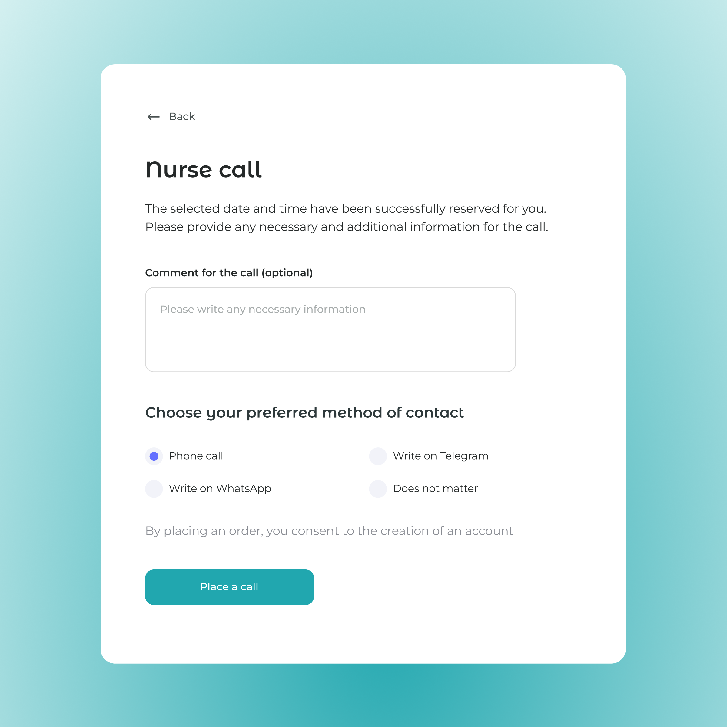Nurse call screen
