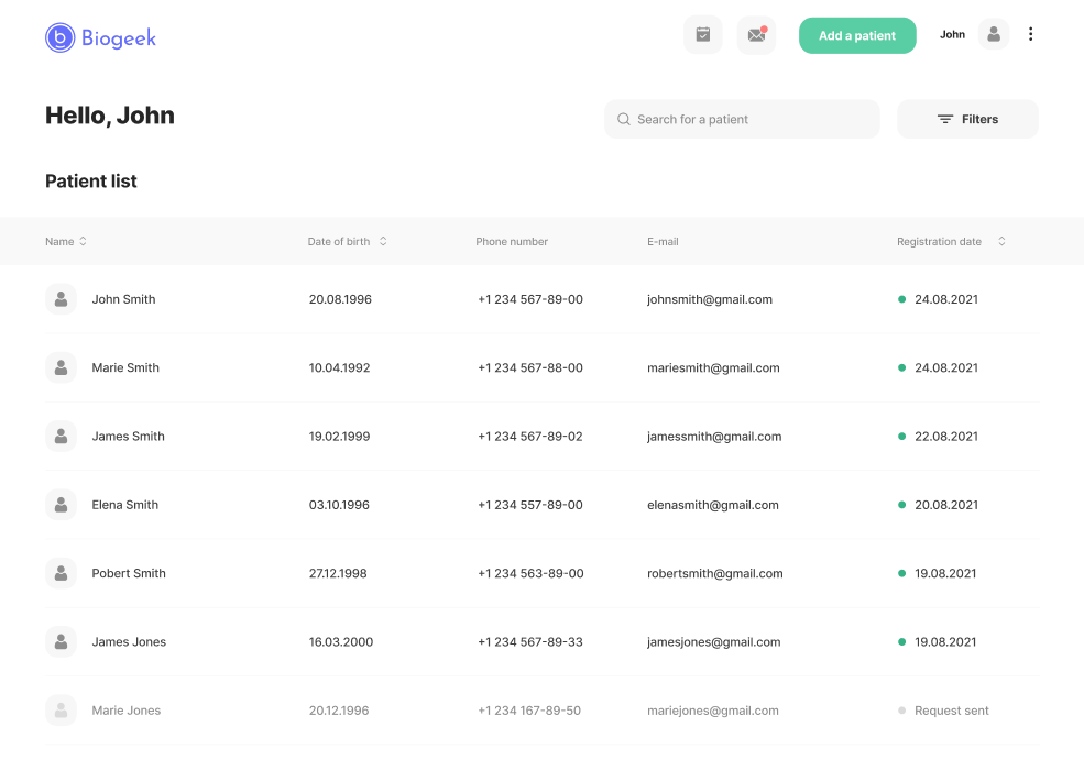 Patients list