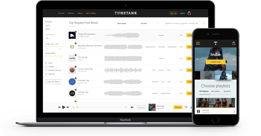 tunetank desktop and mobile version